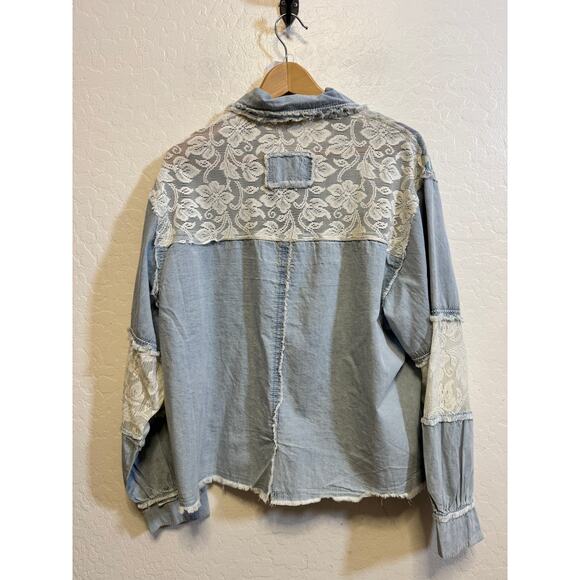1207 POL Size Medium Button Down Jacket Lace Detal Long Baloon Sleeve NEW - Picture 6 of 7